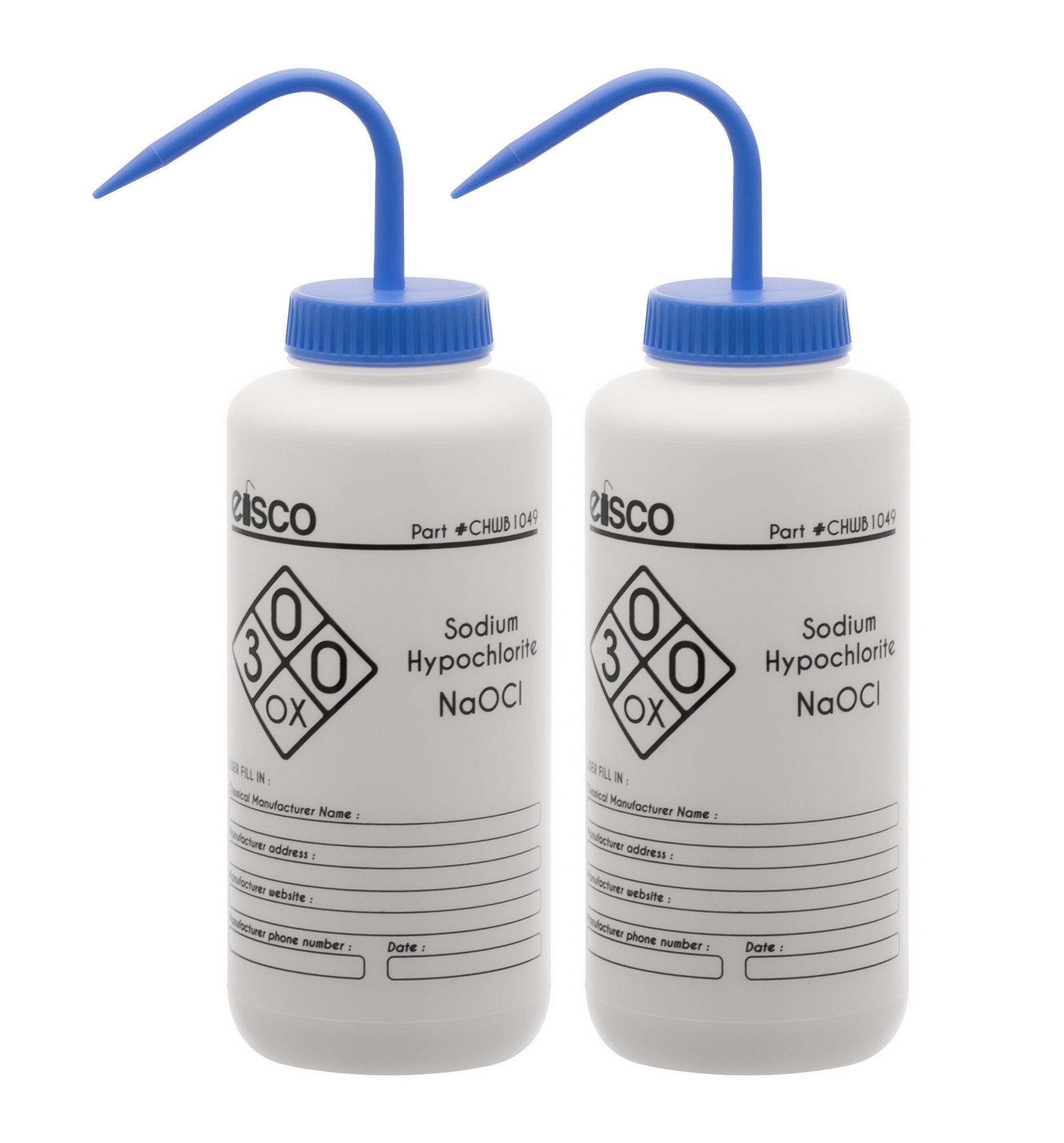 Sodium Hypochlorite (Bleach) Wash Bottle, LDPE, 1-Color Label, 1000mL