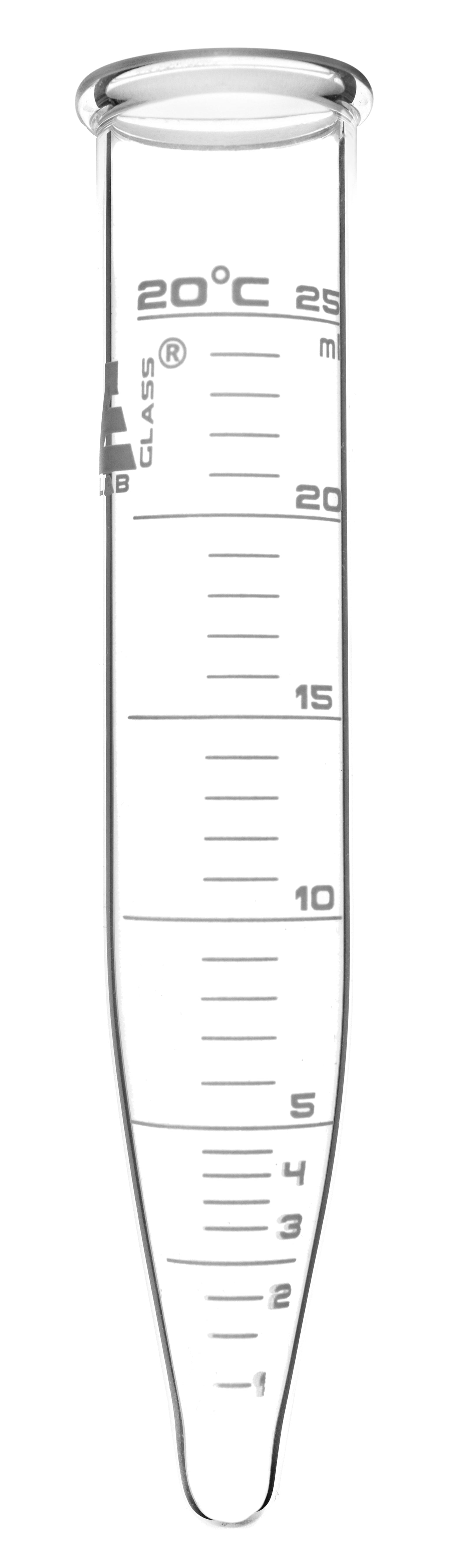 Conical Centrifuge Tube with Beaded Rim, 25mL, 125 x 23mm, Graduated, Borosilicate Glass
