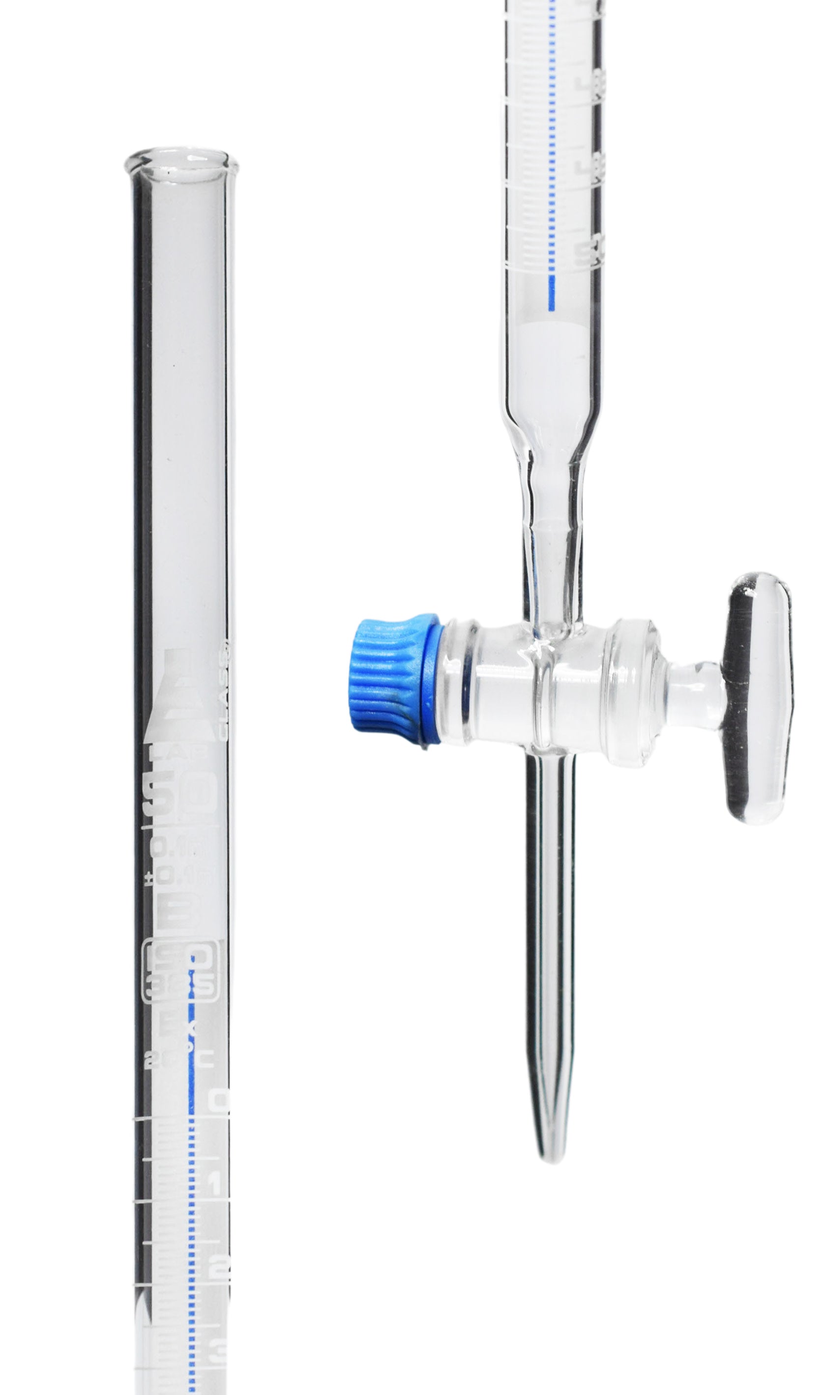 Class B Schellbach Borosilicate Glass Burette, White Graduations