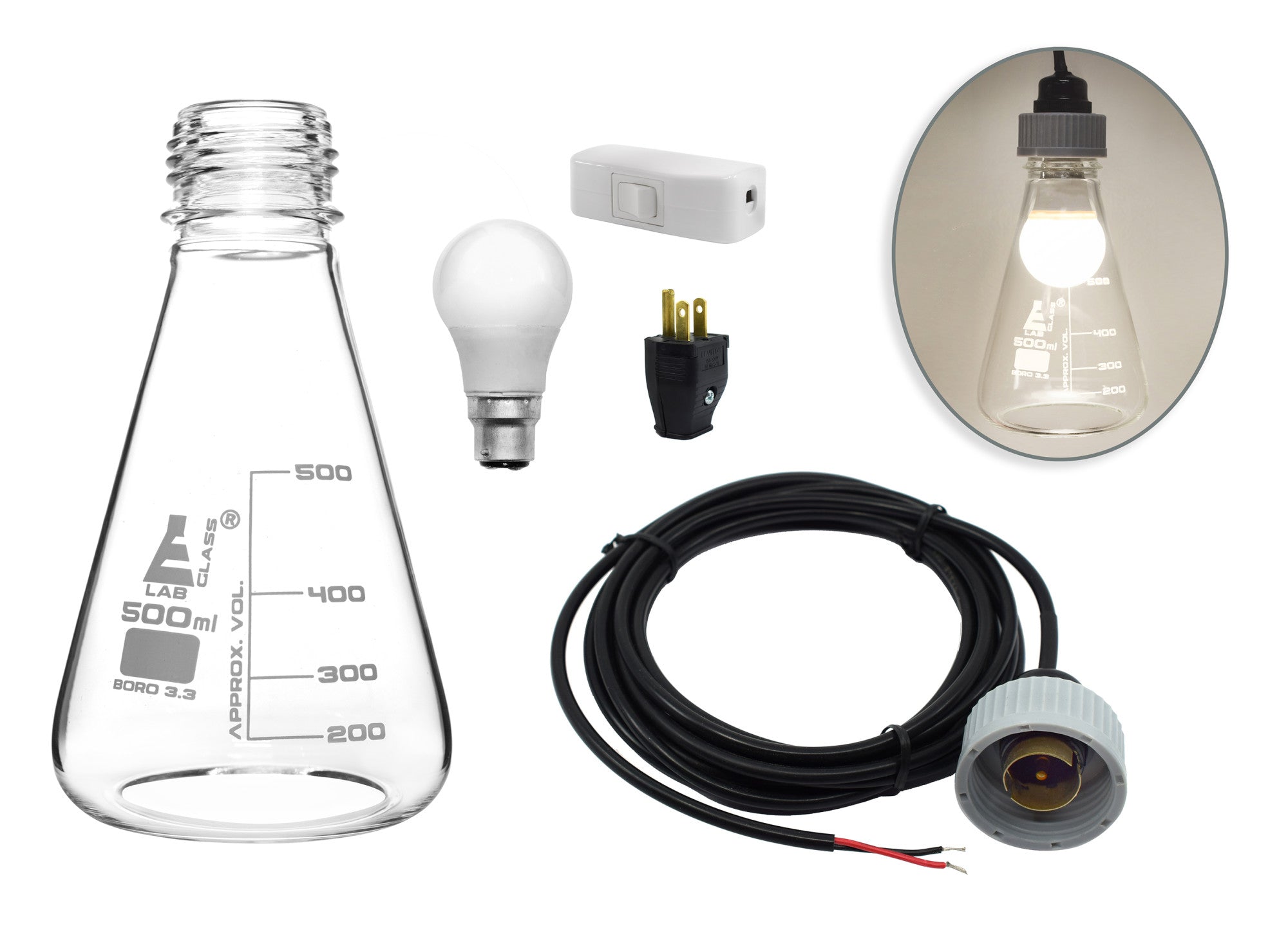 Build-Your-Own Erlenmeyer Flask Pendant Light Kit with Socket and 13ft Cable