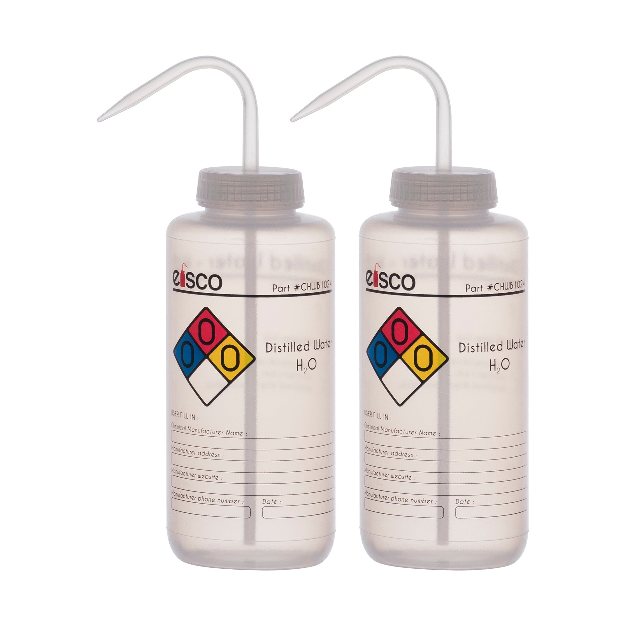Distilled Water Wash Bottle, LDPE, 4-Color Label, 1000mL