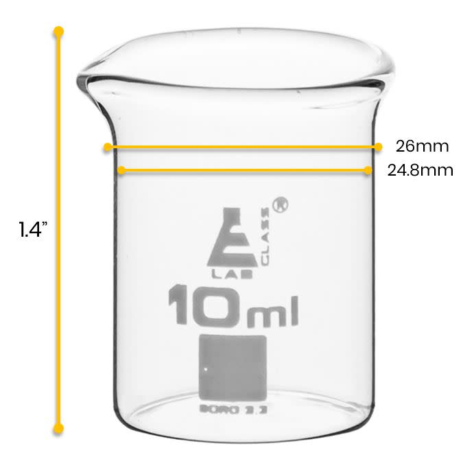 12-Pack Low Form Beakers with Spout, 10mL, Ungraduated, Borosilicate 3.3 Glass