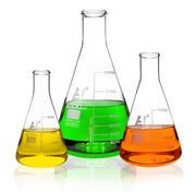 3-Piece Premium Narrow Neck Erlenmeyer Flask Set, 500/1000/2000mL, White Graduations, Borosilicate 3.3 Glass