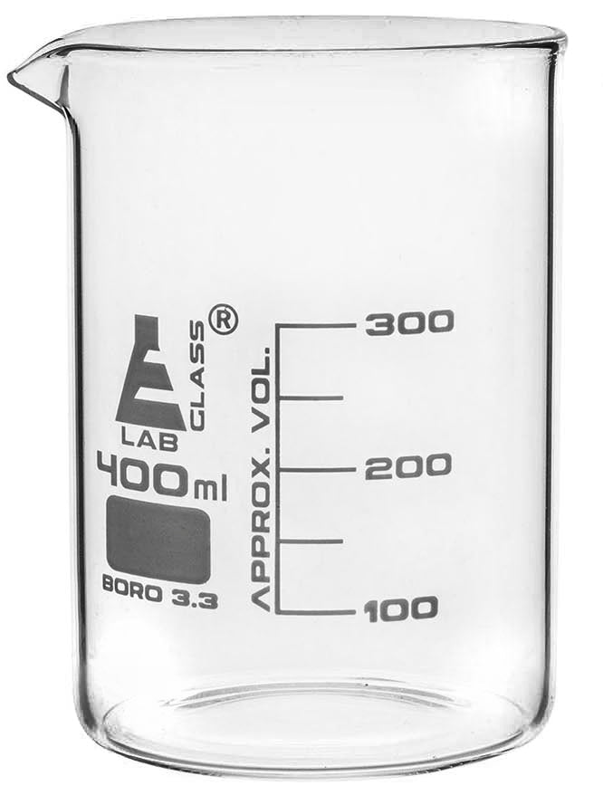 Low Form Borosilicate Glass Beaker with Spout, 400mL, 6-Pack