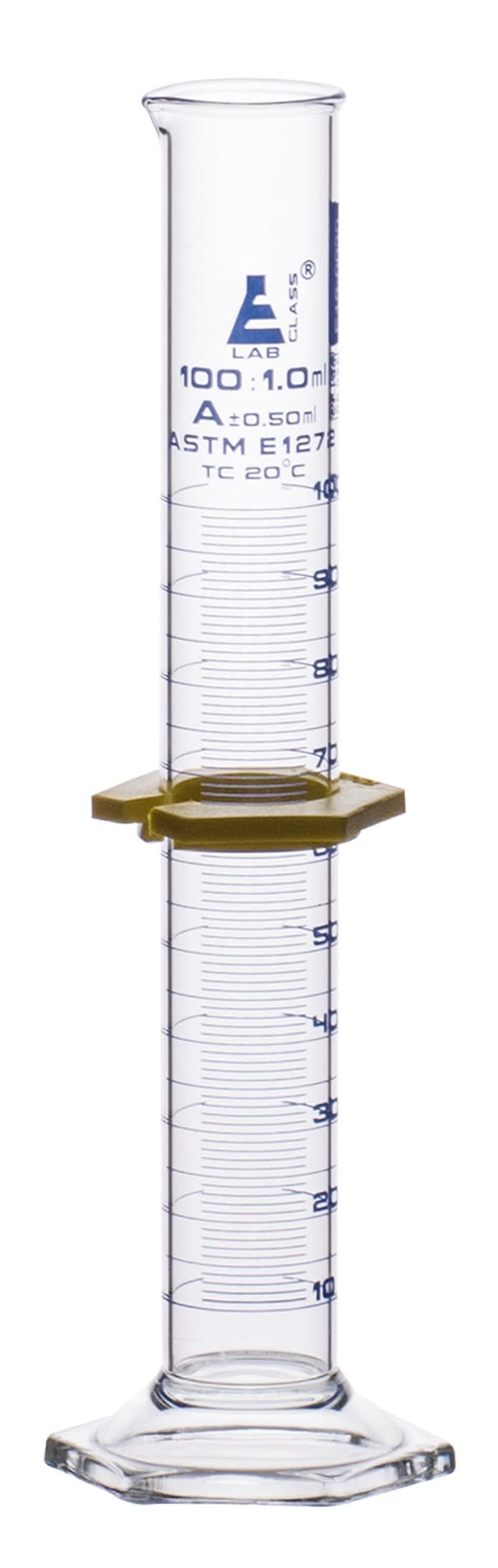 ASTM Class A Borosilicate Glass Graduated Cylinder with Individual Certificate, Blue Graduations
