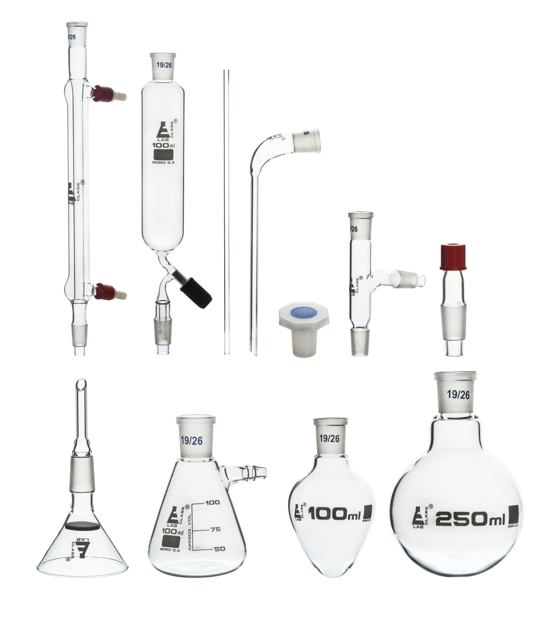 9-Piece Organic Chemistry and Distillation Glassware Set, Borosilicate Glass