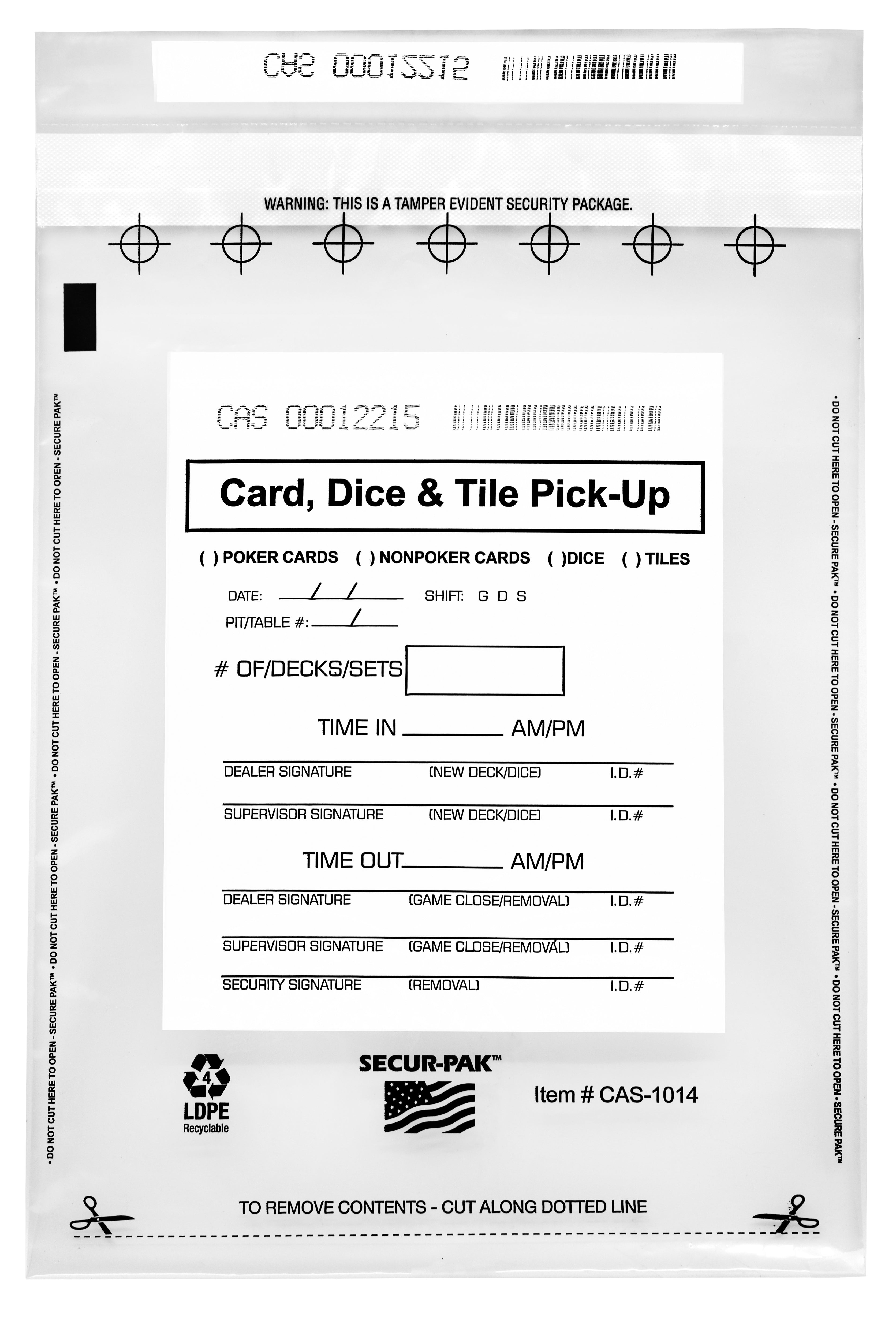 Tamper-Evident Card, Dice and Tile Pick-Up Bags, 10 x 14", 100-Pack