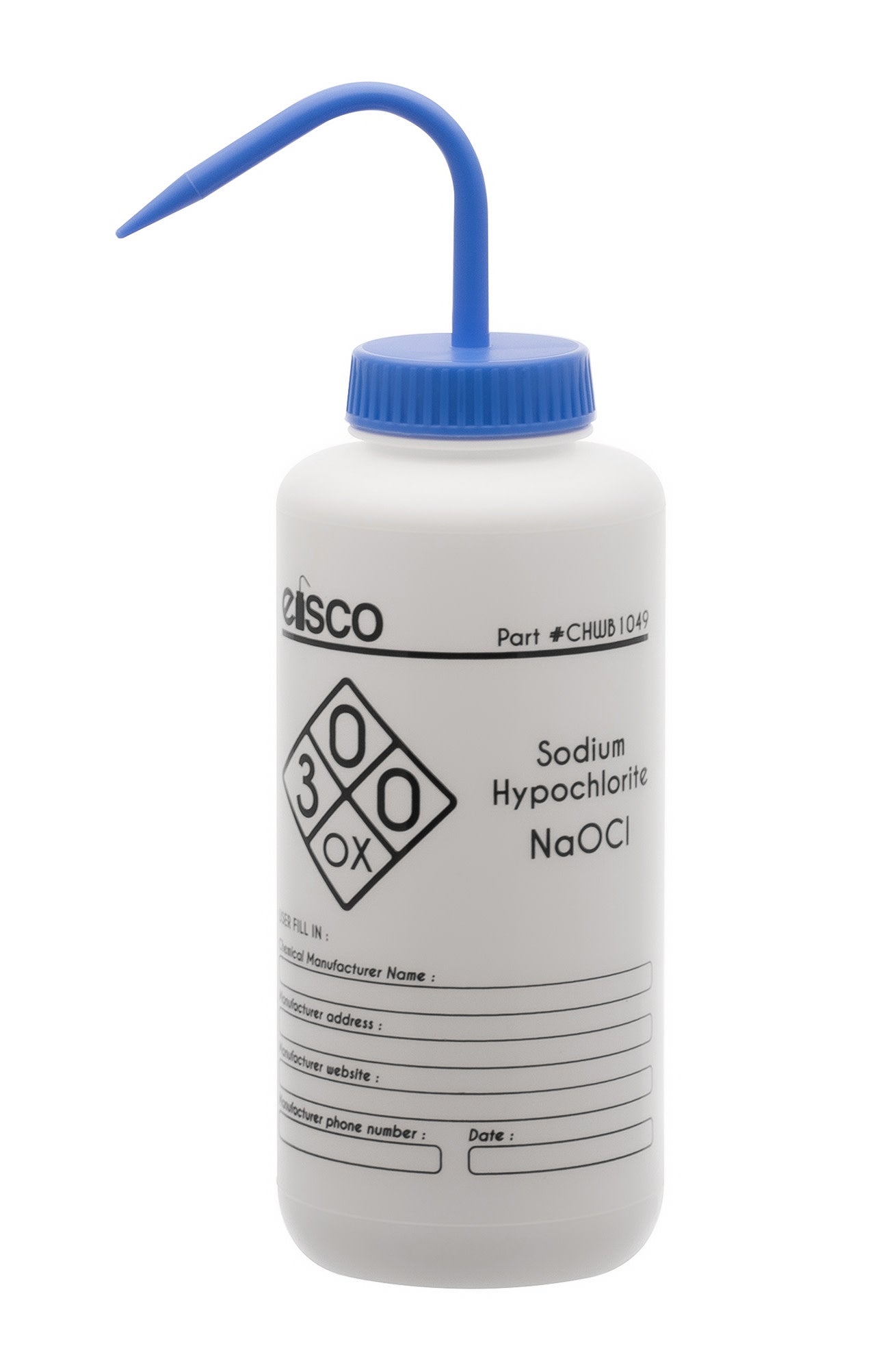 Sodium Hypochlorite (Bleach) Wash Bottle, LDPE, 1-Color Label, 1000mL
