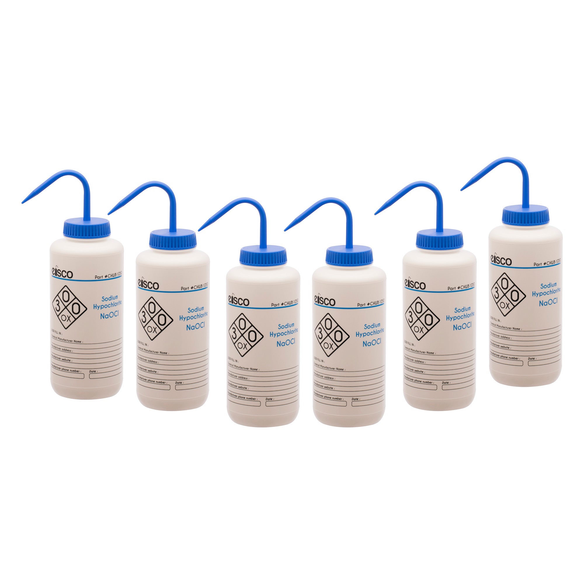 Sodium Hypochlorite (Bleach) Wash Bottle, LDPE, 2-Color Label, 1000mL