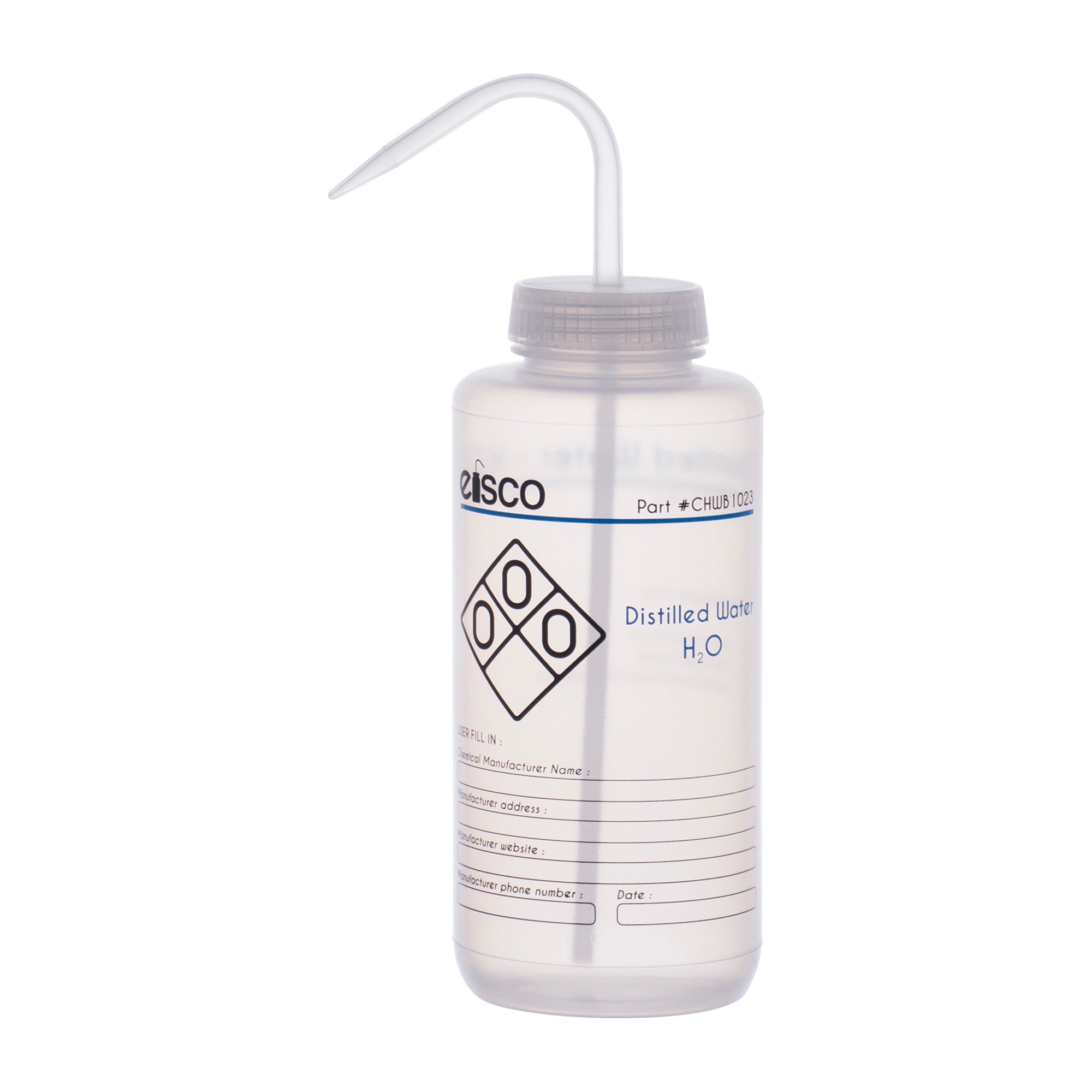 Distilled Water Wash Bottle, LDPE, 2-Color Label, 1000mL