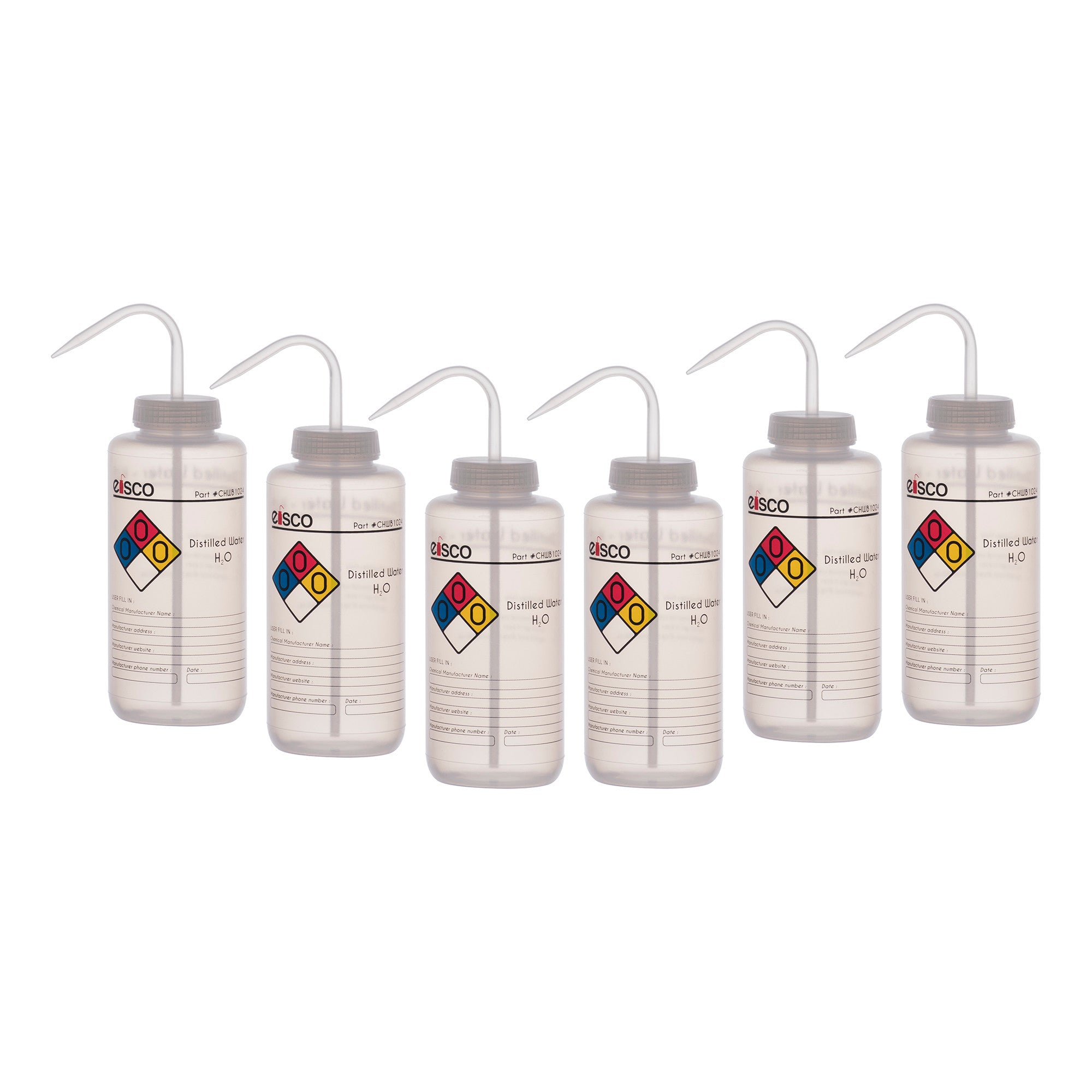 Distilled Water Wash Bottle, LDPE, 4-Color Label, 1000mL