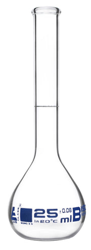 Class B Beaded Rim Volumetric Flask, 25mL, Single Graduation, Borosilicate Glass
