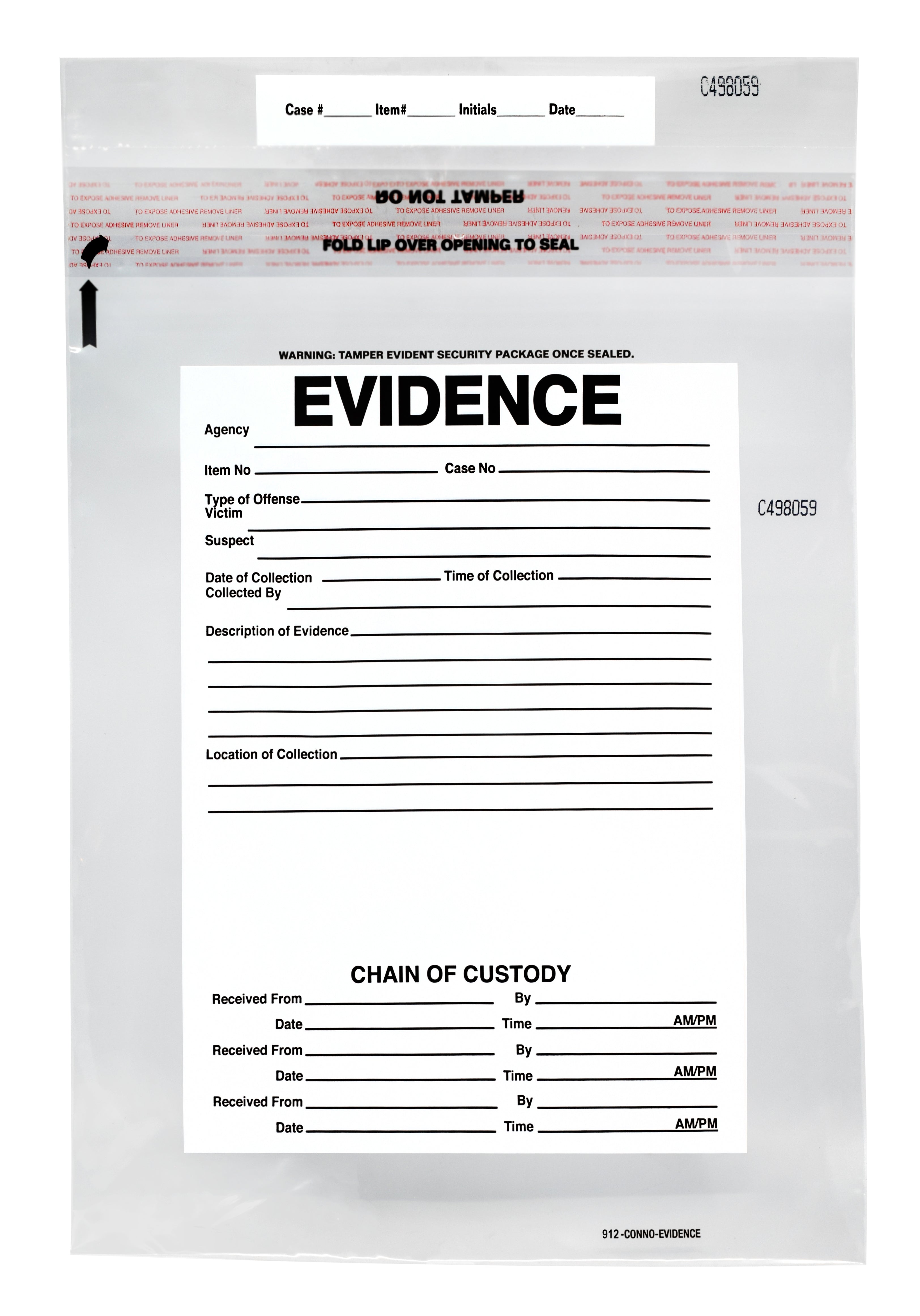 Tamper-Evident Evidence Bag, 9"x12" Transparent, 100-Pack