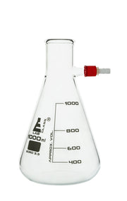 Conical Filtering Flask with Integral Plastic Side Arm, 1000mL, White Graduations, Borosilicate Glass