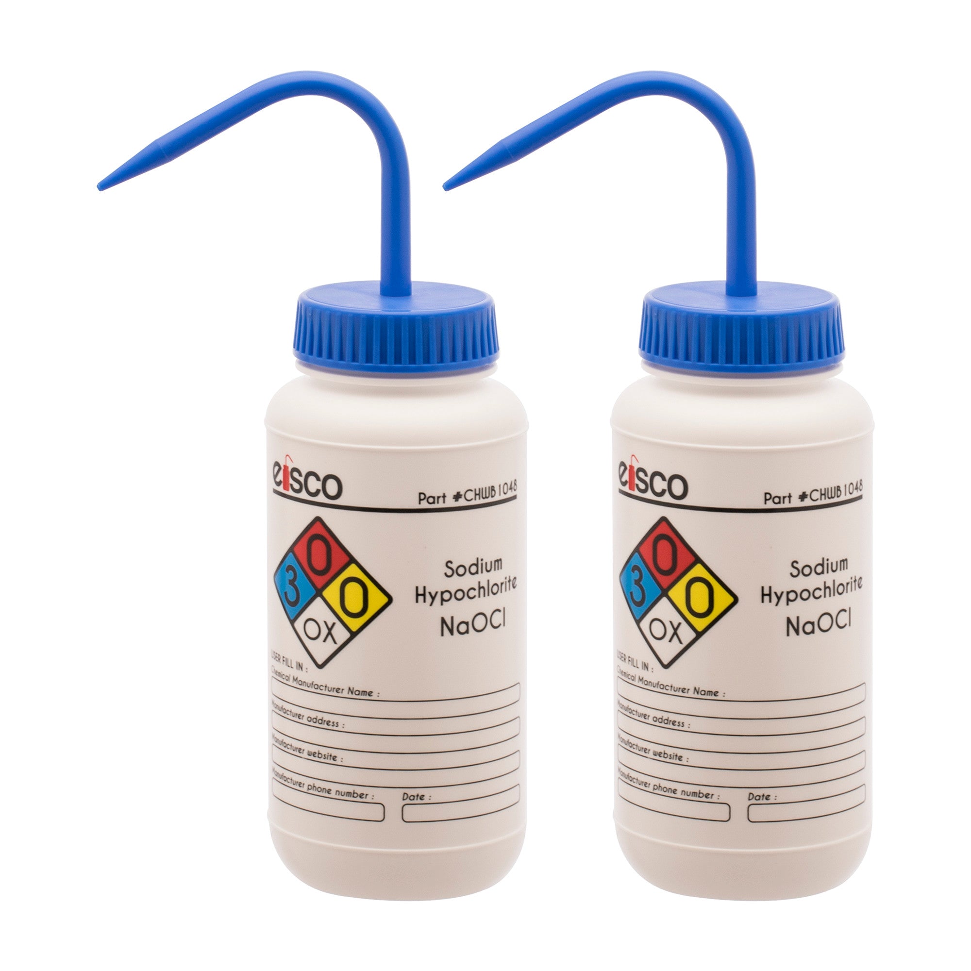 Sodium Hypochlorite (Bleach) Wash Bottle, LDPE, 4-Color Label, 500mL