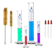 Class B 9-Piece Graduated Cylinder Kit with Cylinders, Droppers and Cleaning Brushes, Borosilicate 3.3 Glass