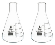 2-Pack Narrow Neck Erlenmeyer Flasks, 1000mL, Borosilicate Glass
