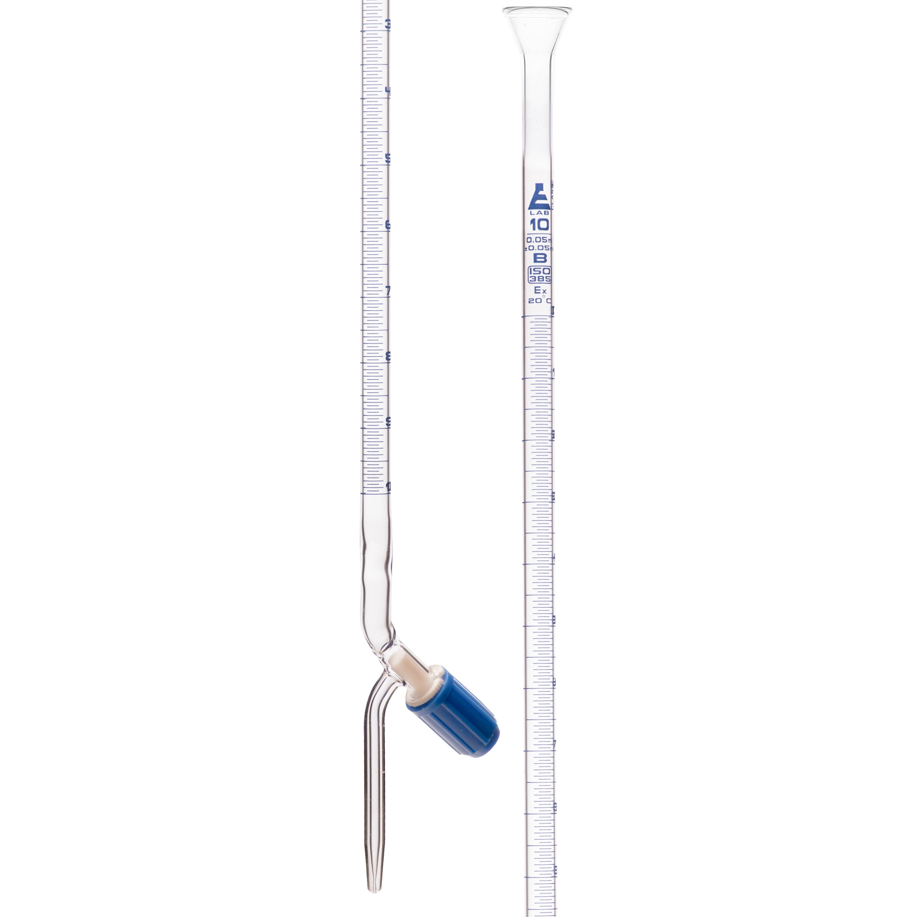 Class B Burette with PTFE Needle Valve Stopcock, 10mL, DIN 385, Borosilicate Glass