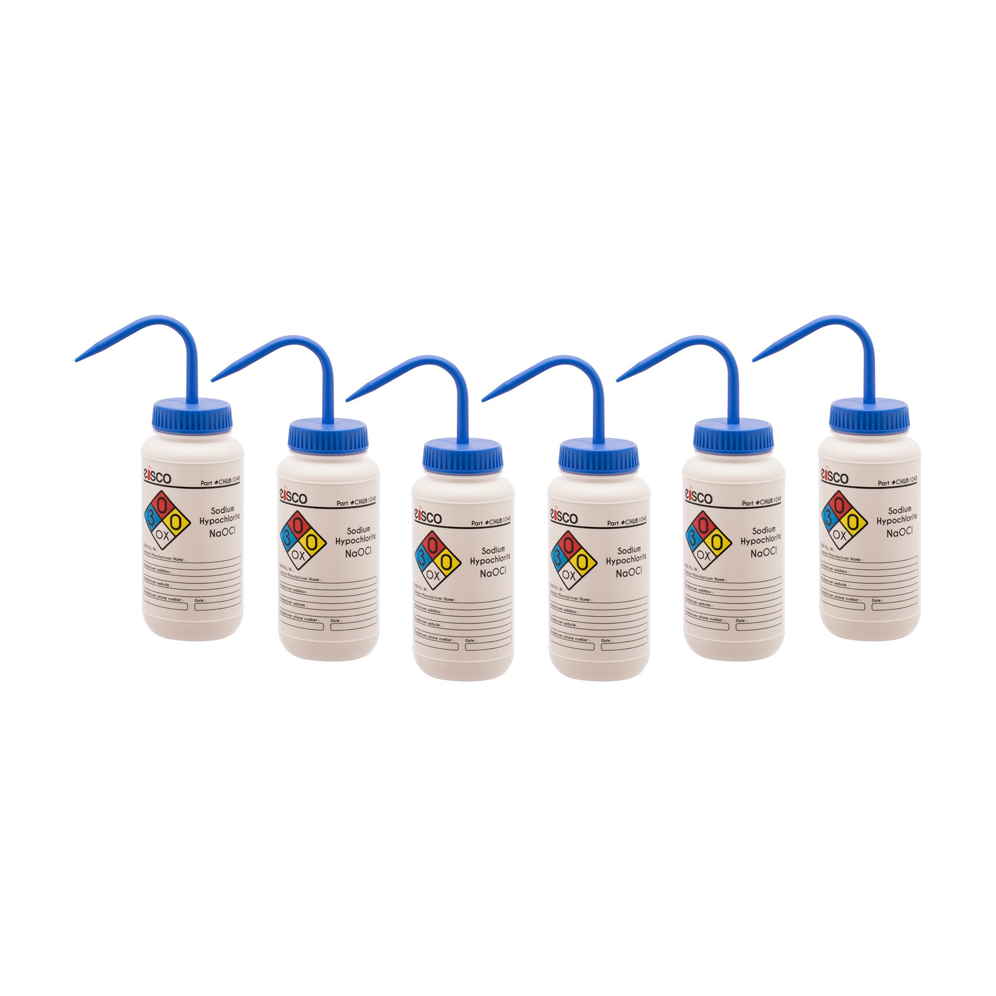 Sodium Hypochlorite (Bleach) Wash Bottle, LDPE, 4-Color Label, 500mL
