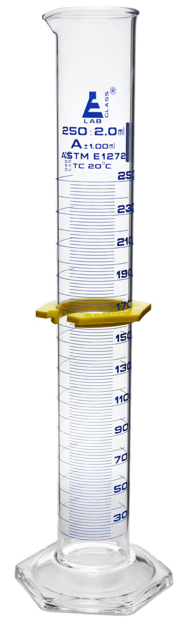ASTM Class A Borosilicate Glass Graduated Cylinder with Individual Certificate, Blue Graduations