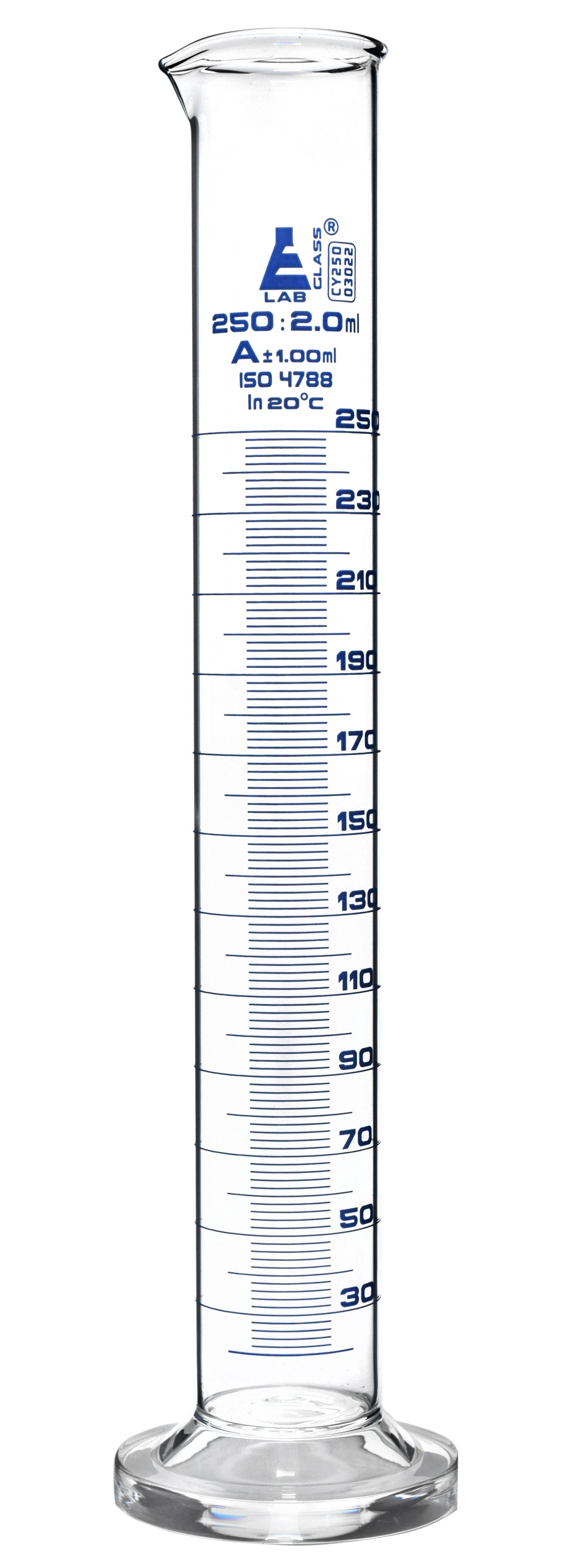 Class B Borosilicate Glass Graduated Cylinder with Protective Collar, White Graduations