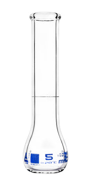 Class B Beaded Rim Volumetric Flask, 5mL, White Graduations and Blue Specifications, Borosilicate 3.3 Glass