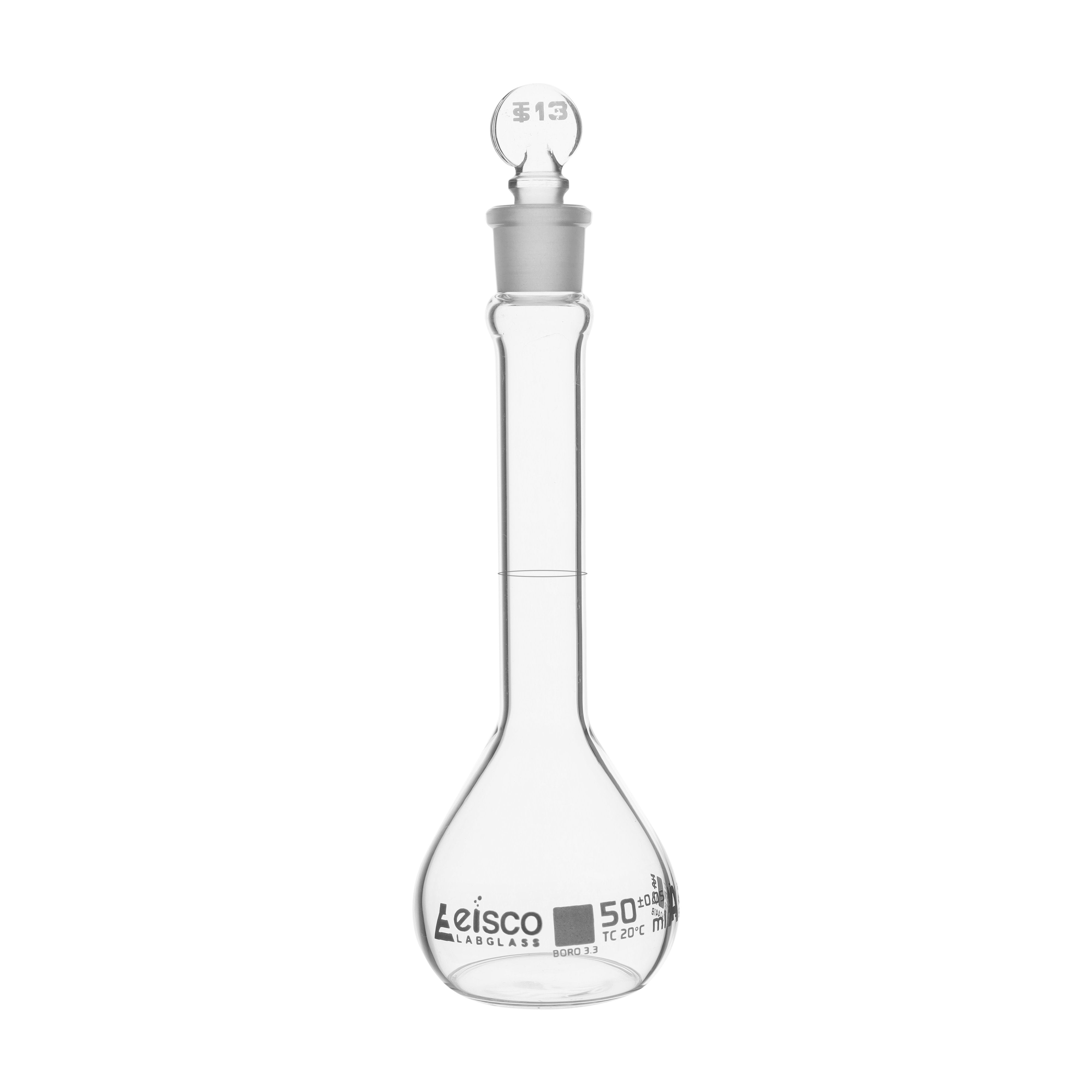 ASTM Class A Borosilicate Glass Volumetric Flask with Glass Stopper, White Graduations