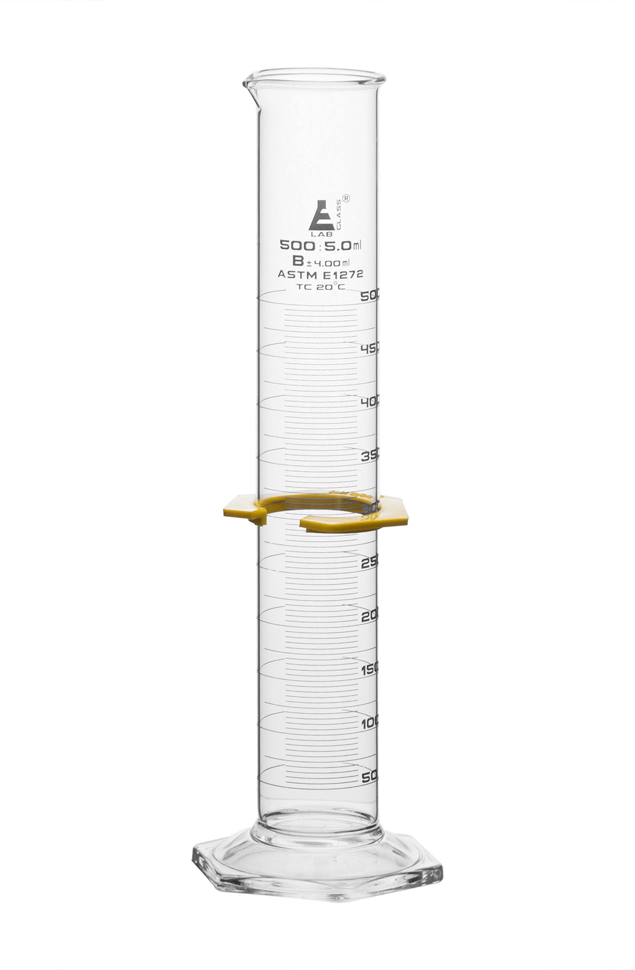 Class B Borosilicate Glass Graduated Cylinder with Protective Collar, White Graduations
