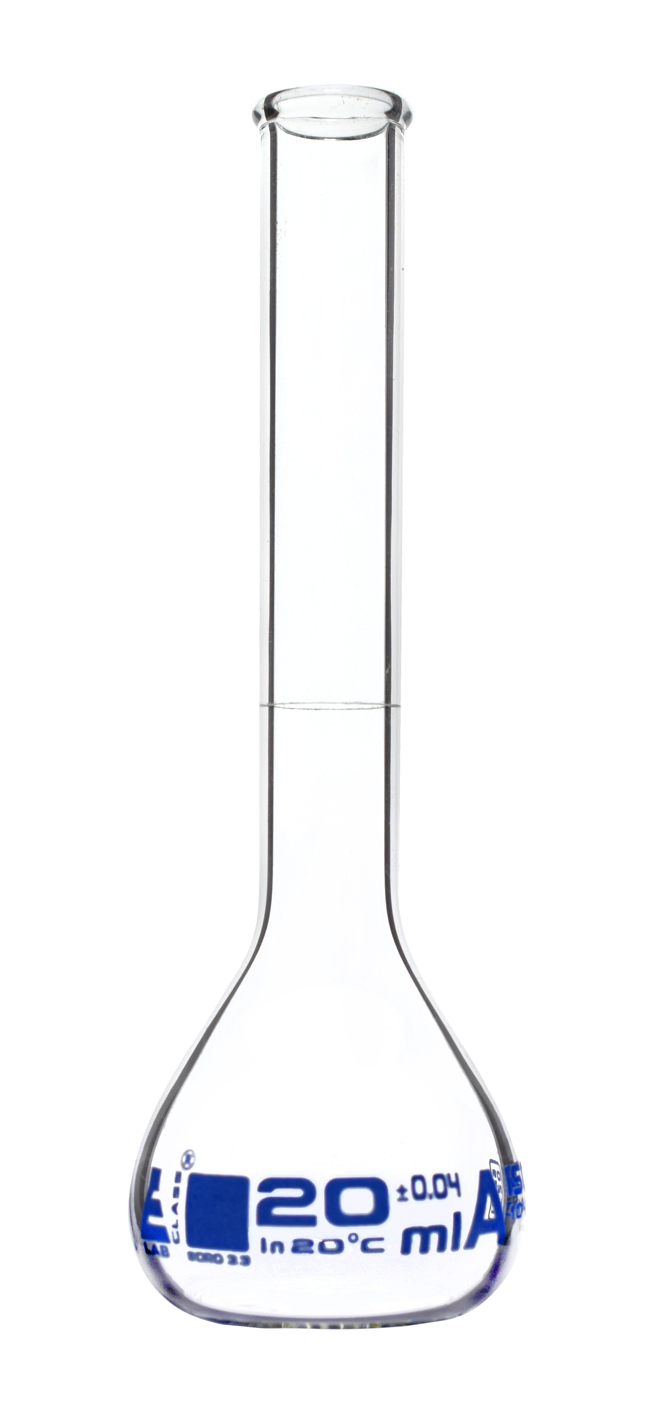 Class A Borosilicate Glass Volumetric Flask with Beaded Rim, White Graduations