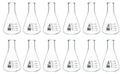 12-Pack Narrow Neck Erlenmeyer Flasks, 150mL, White Graduations, Borosilicate Glass