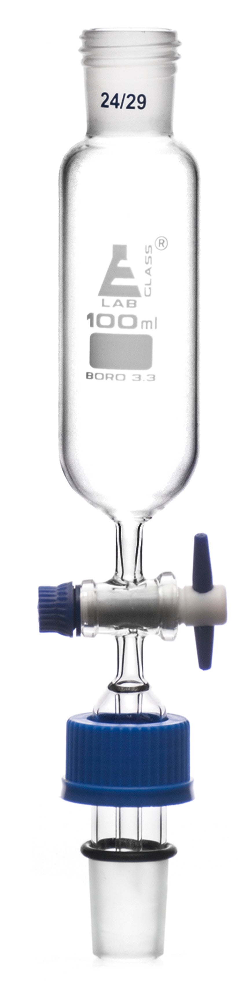 Cylindrical Borosilicate Glass Dropping Funnel with PTFE Stopcock, Threaded Joint