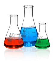 3-Piece Premium Narrow Neck Erlenmeyer Flask Set, 50/100/250mL, White Graduations, Borosilicate 3.3 Glass