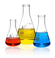 3-Piece Premium Narrow Neck Erlenmeyer Flask Set, 100/250/500mL, White Graduations, Borosilicate 3.3 Glass