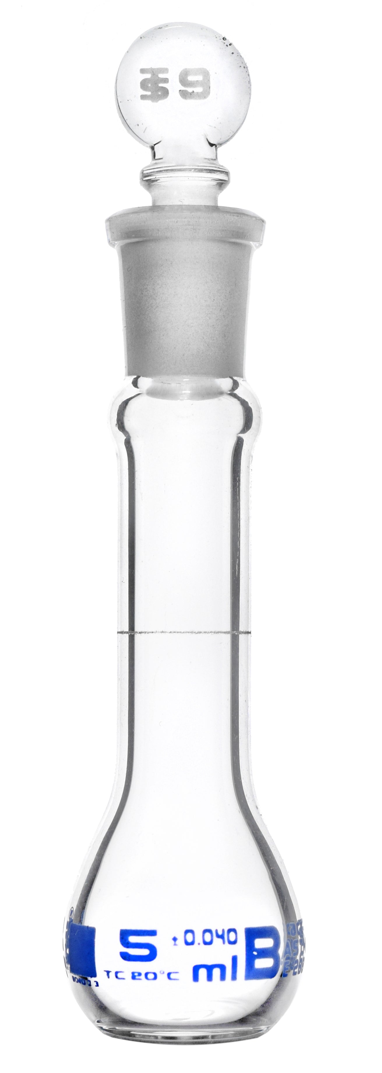 ASTM Class B Borosilicate Glass Volumetric Flask with Glass Stopper, Blue Graduations