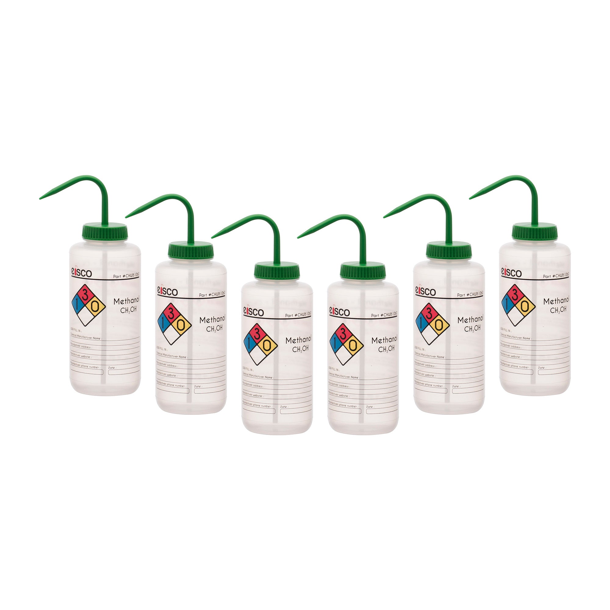 Methanol Wash Bottle, Polypropylene, 4-Color Label, 1000mL