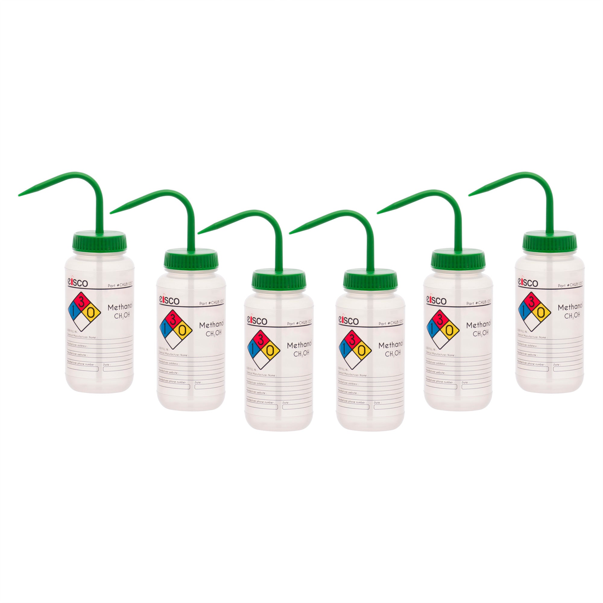 Methanol Wash Bottle, Polypropylene, 4-Color Label, 500mL