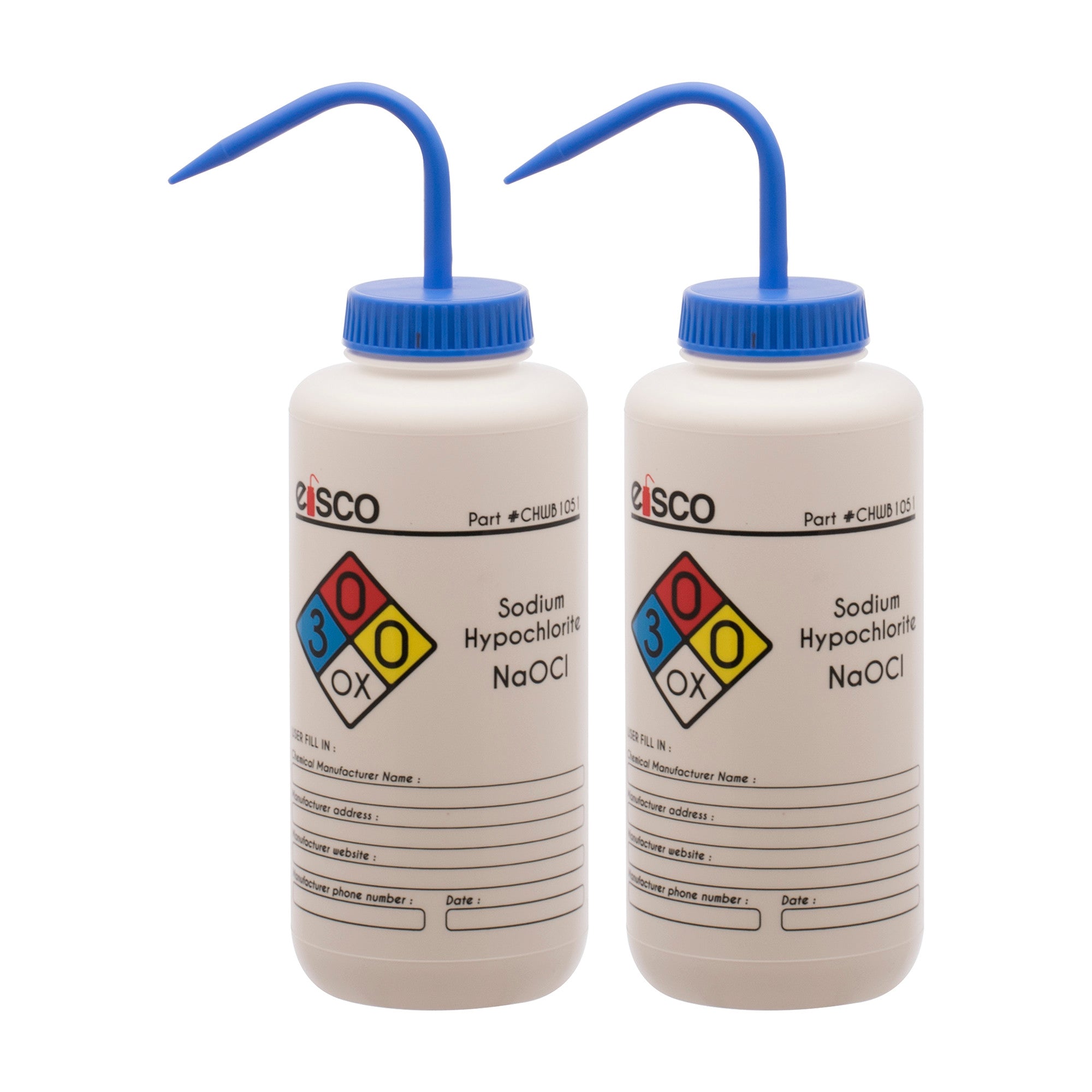 Sodium Hypochlorite (Bleach) Wash Bottle, LDPE, 4-Color Label, 1000mL