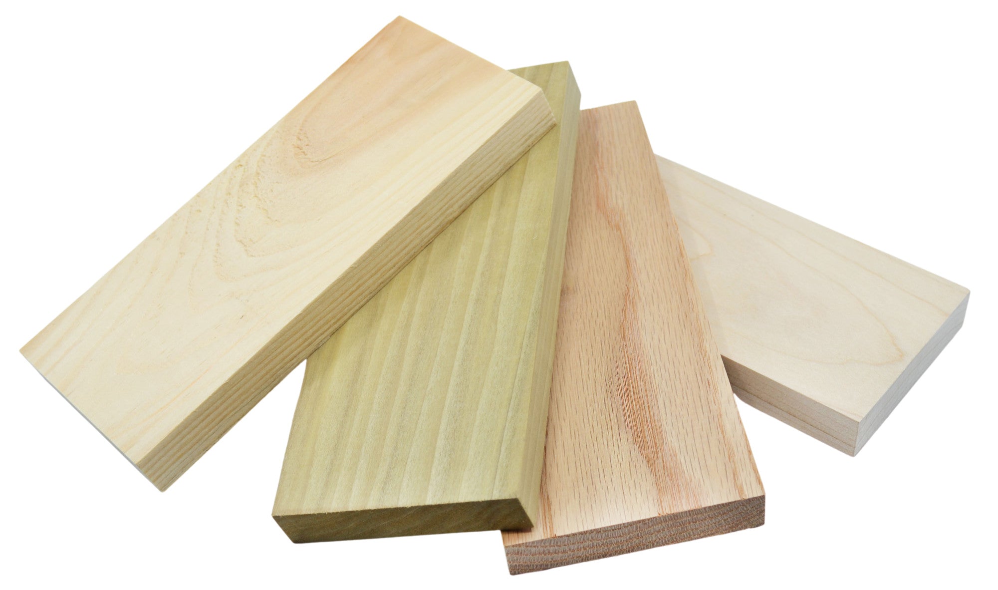 4-Species Wooden Boards Set, 8" (Poplar, Oak, Pine, Maple)