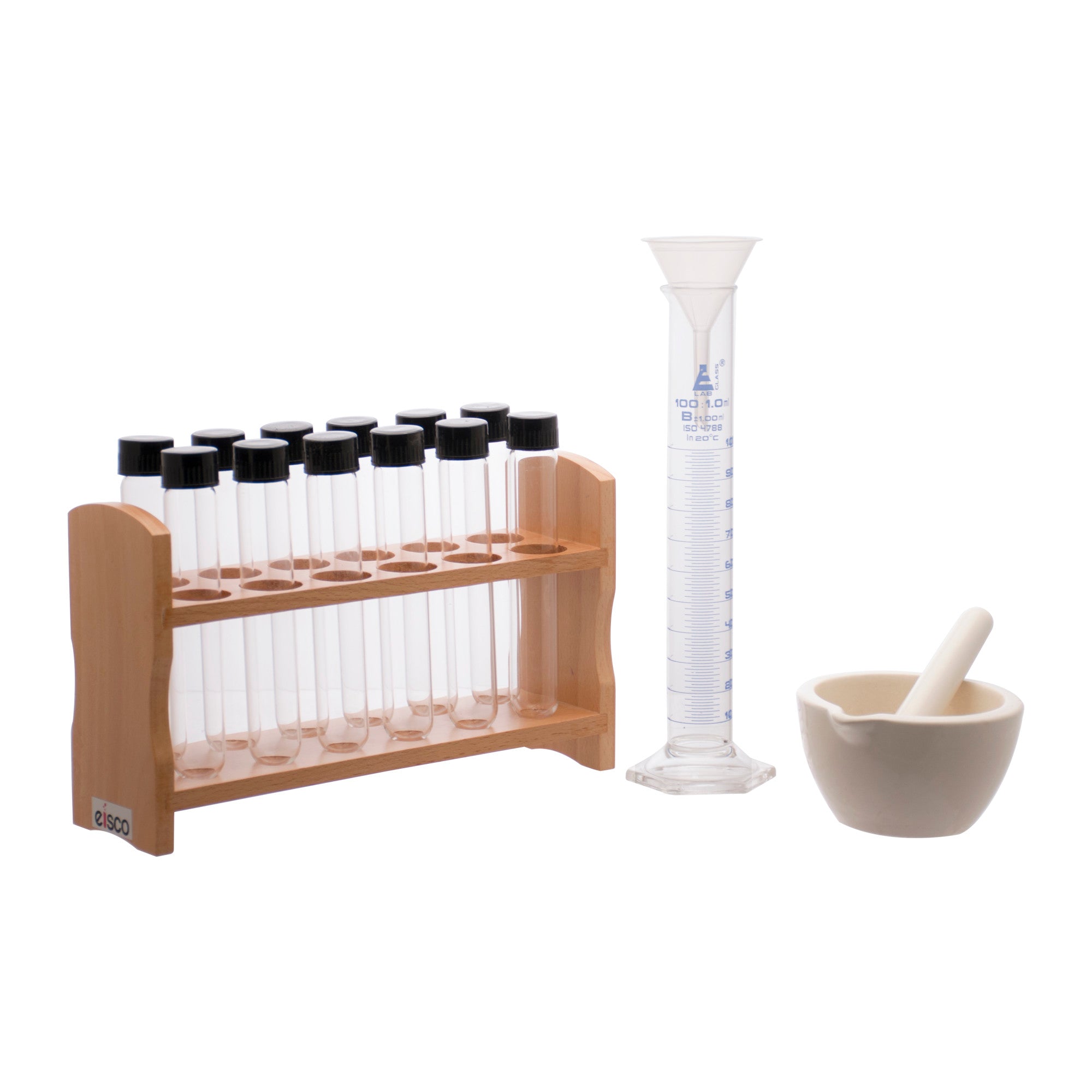 Herbalist Set with Glass Storage Tubes, Cylinder and Mortar and Pestle