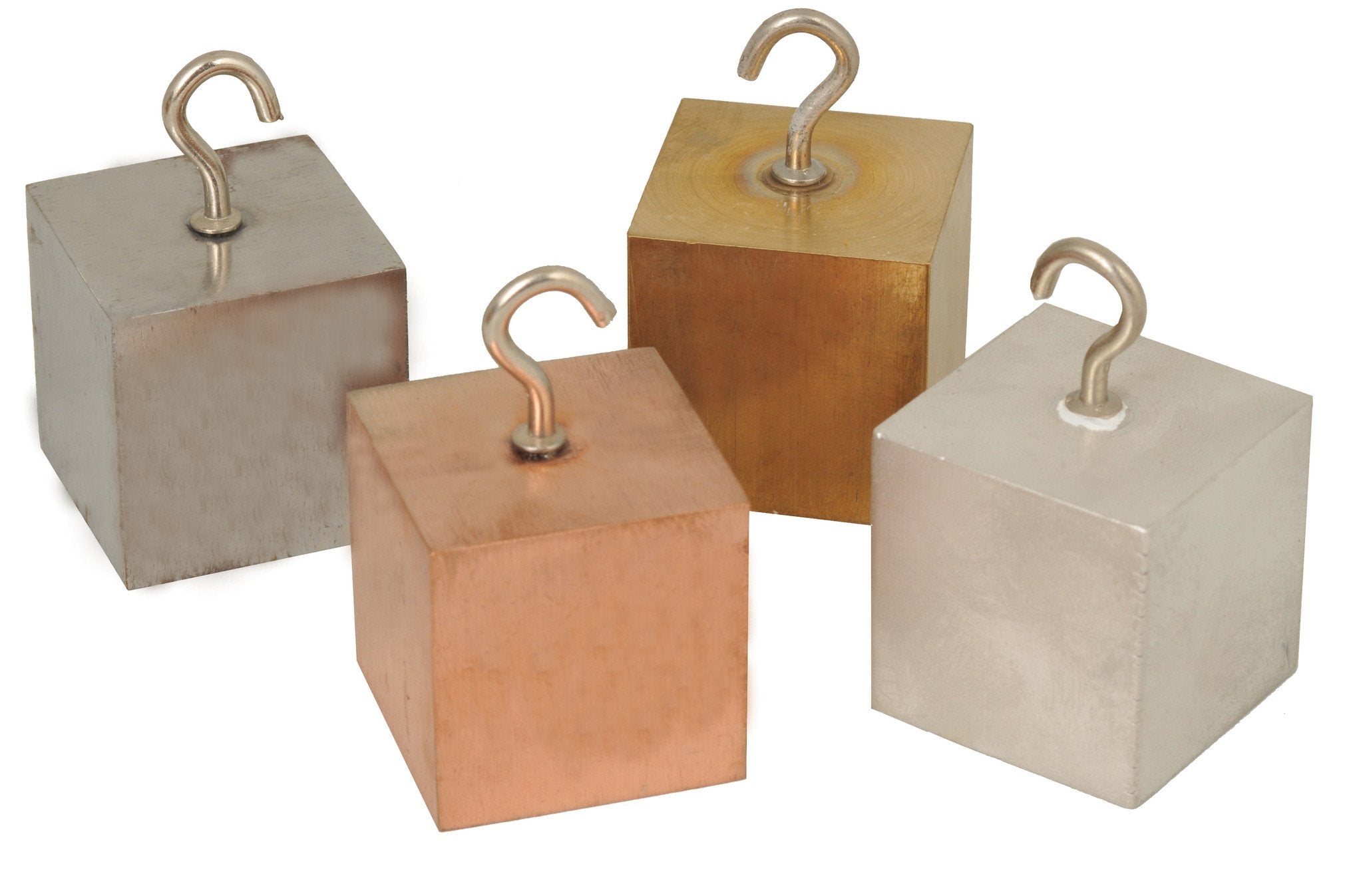 4-Metal Density Cubes Set with Hooks, 32mm, Lead-Free (Brass, Copper, Aluminum, Steel)