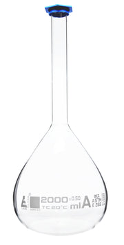 ASTM Class A Volumetric Flask with Snap Cap, 2000mL, Borosilicate 3.3 Glass