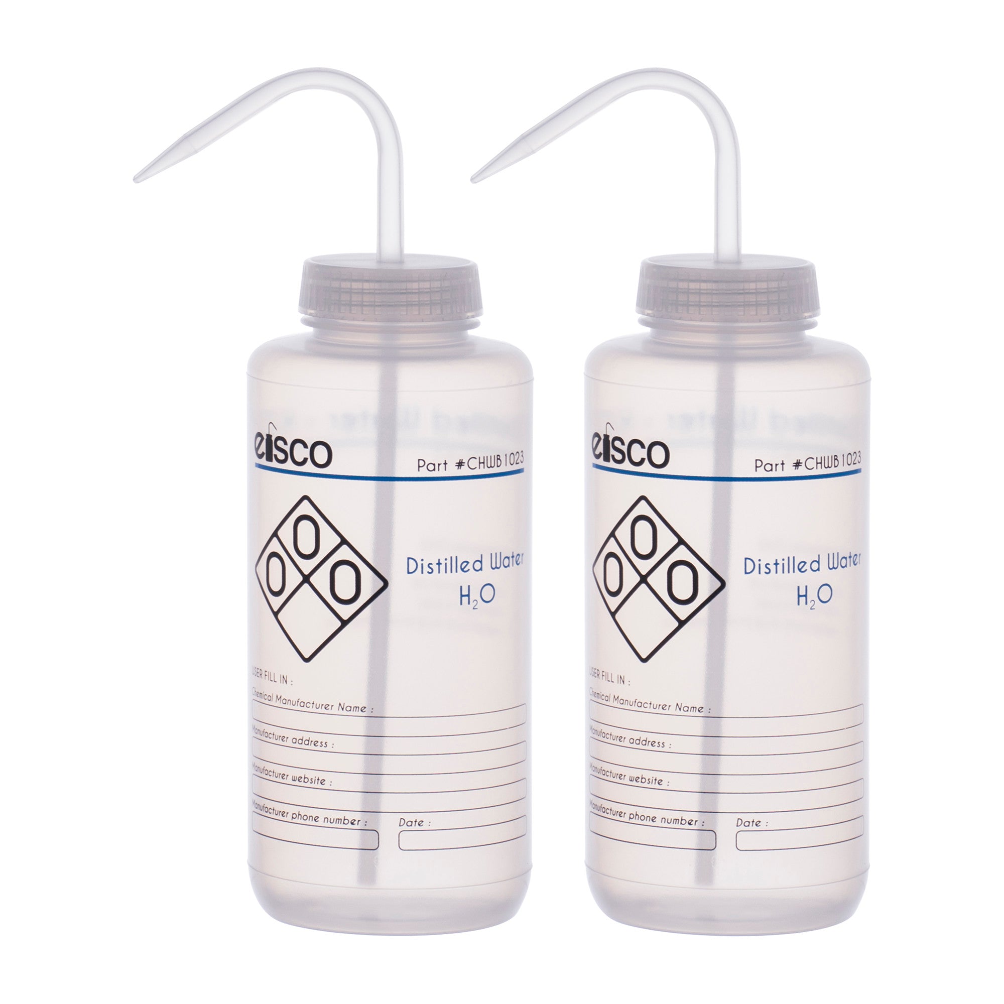 Distilled Water Wash Bottle, LDPE, 2-Color Label, 1000mL