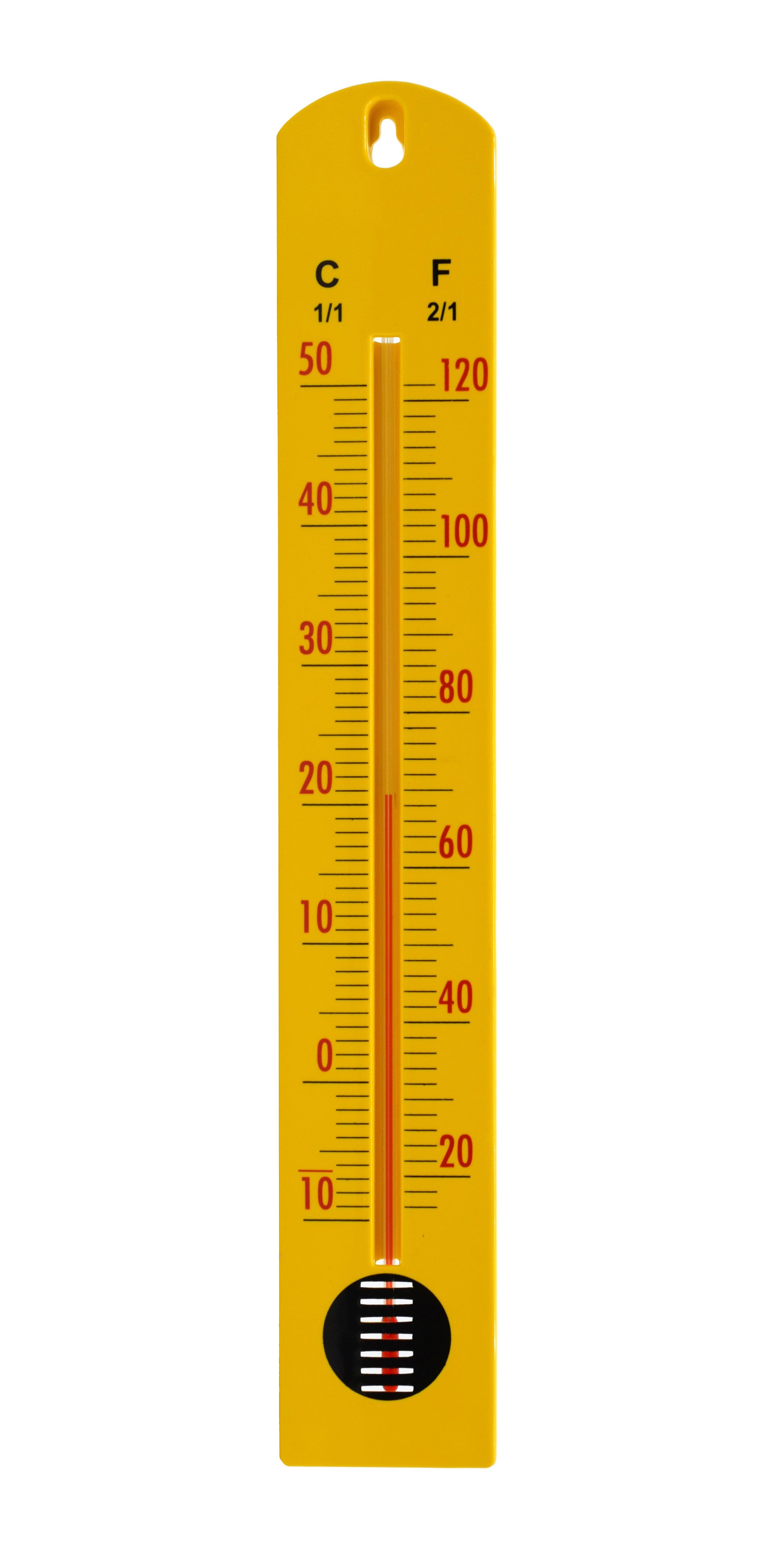 Wall Thermometer, 2.4 x 15.75", Plastic Mount, -10 to 50°C