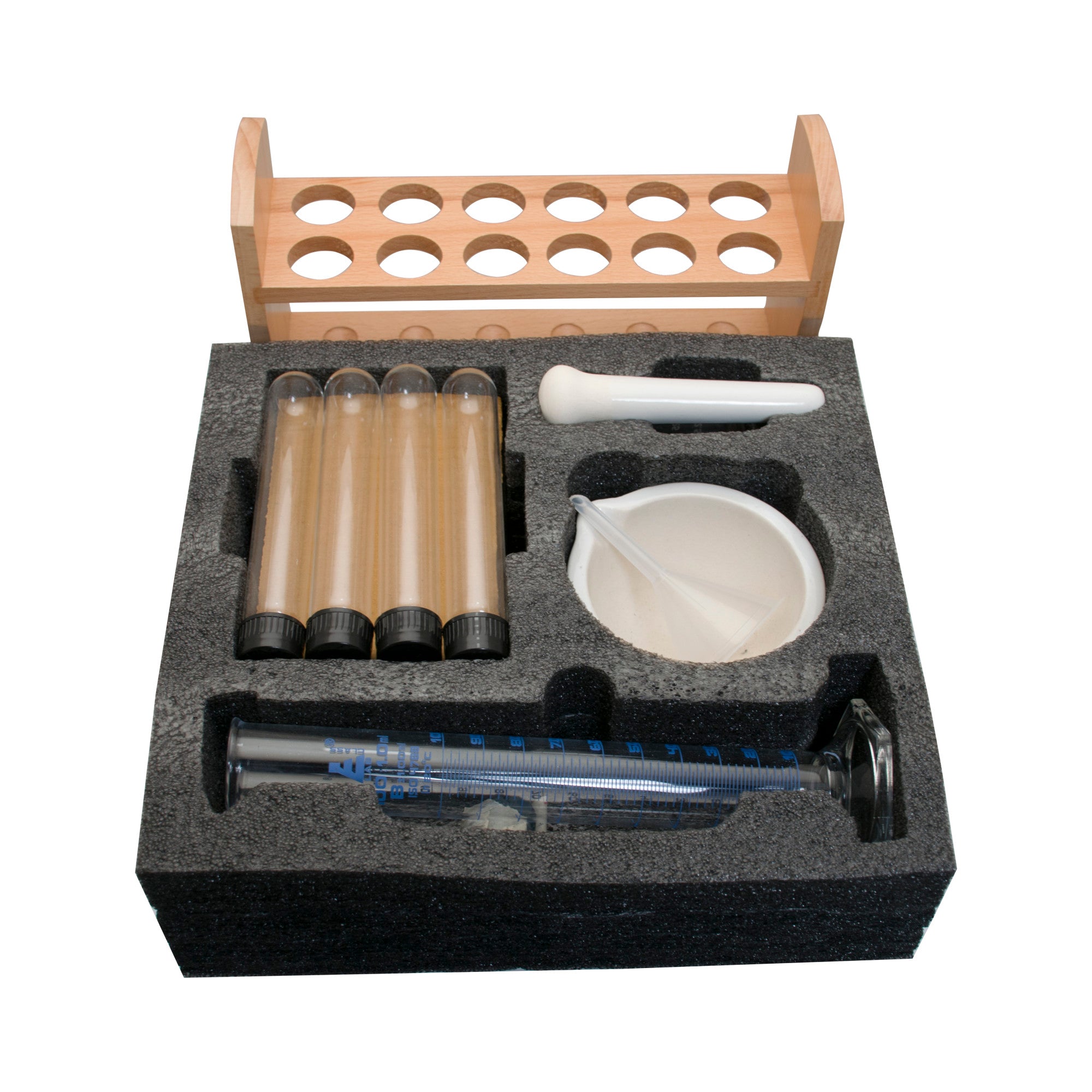 Herbalist Set with Glass Storage Tubes, Cylinder and Mortar and Pestle
